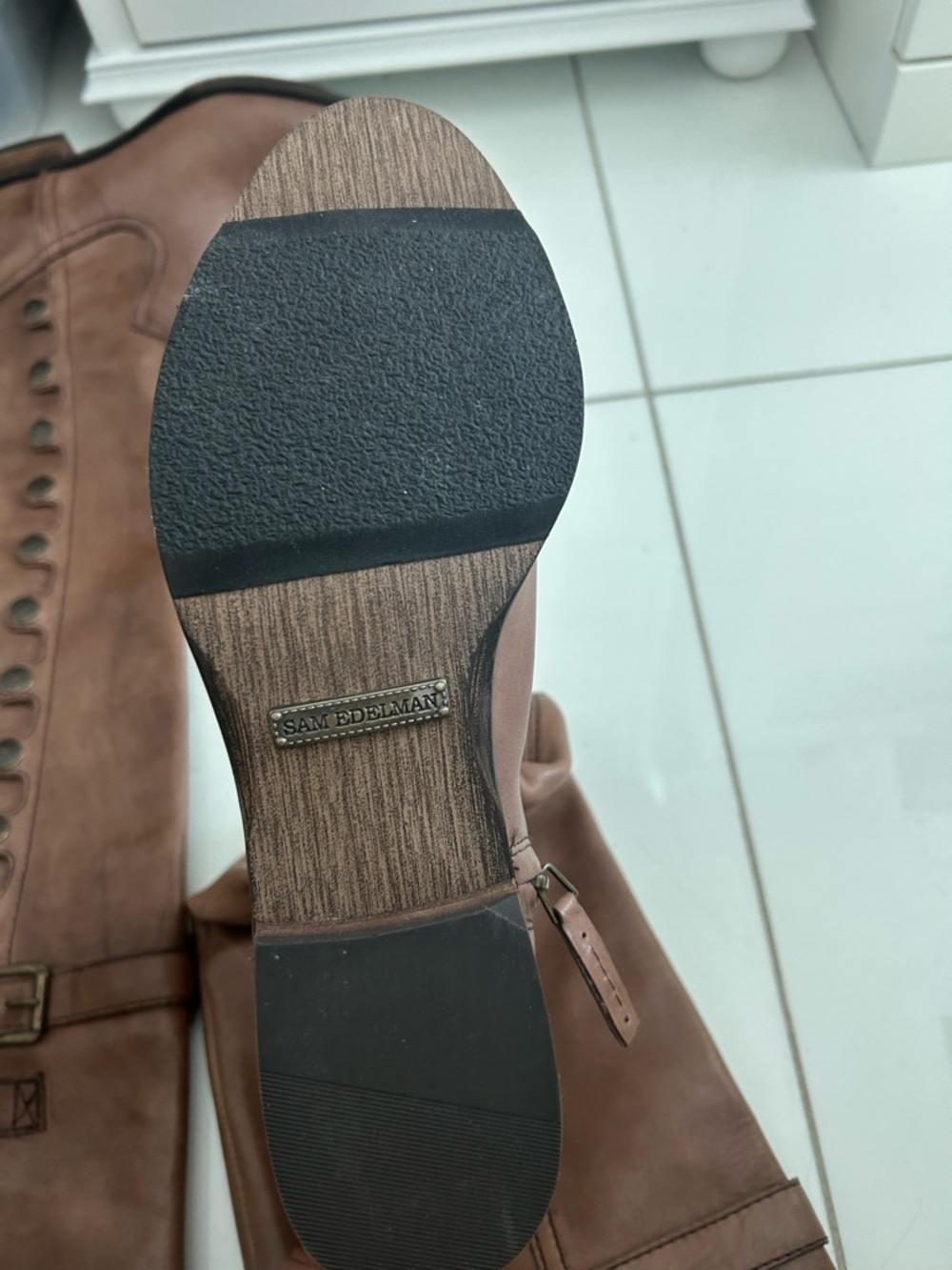 Sam Edelman Taupe Leather Combat Moto Knee-High Boots - Picture 4 of 4